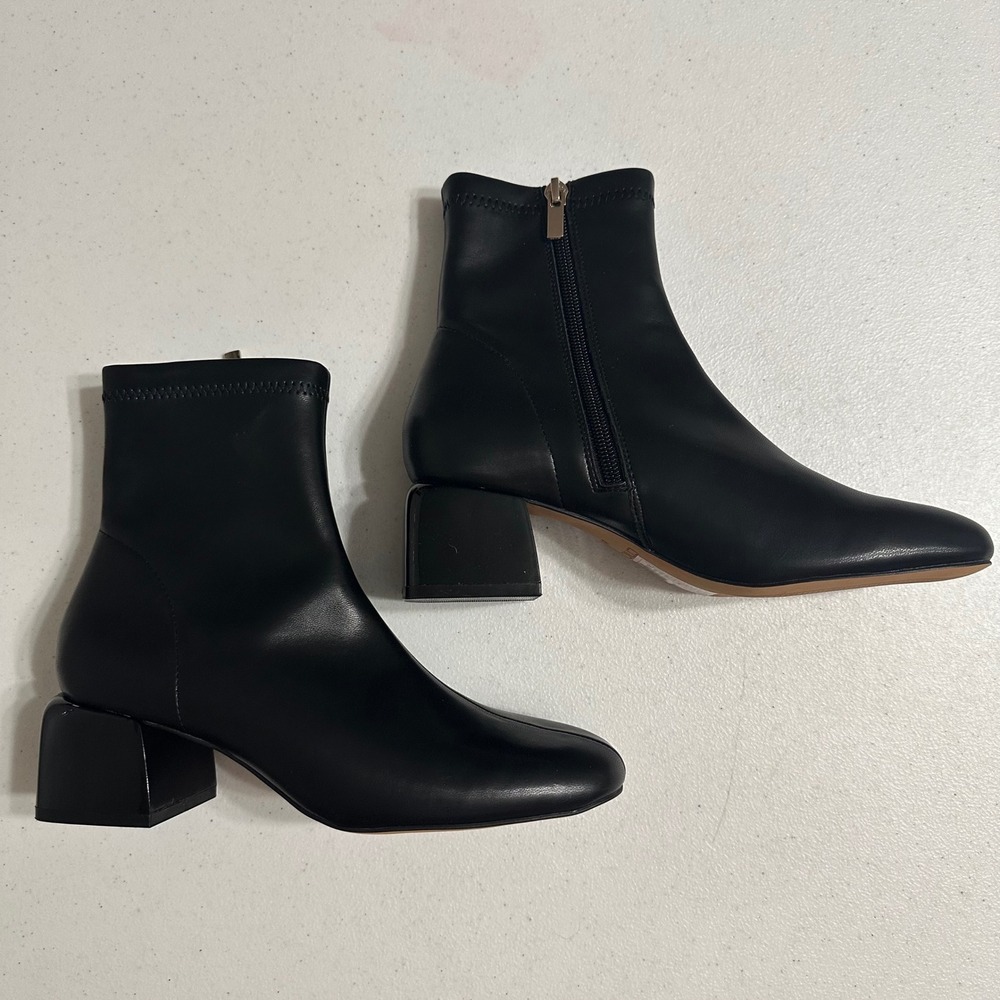 Chico's Patent Heel Ankle Bootie Faux Leather Block Heel Side Zip Black 6M